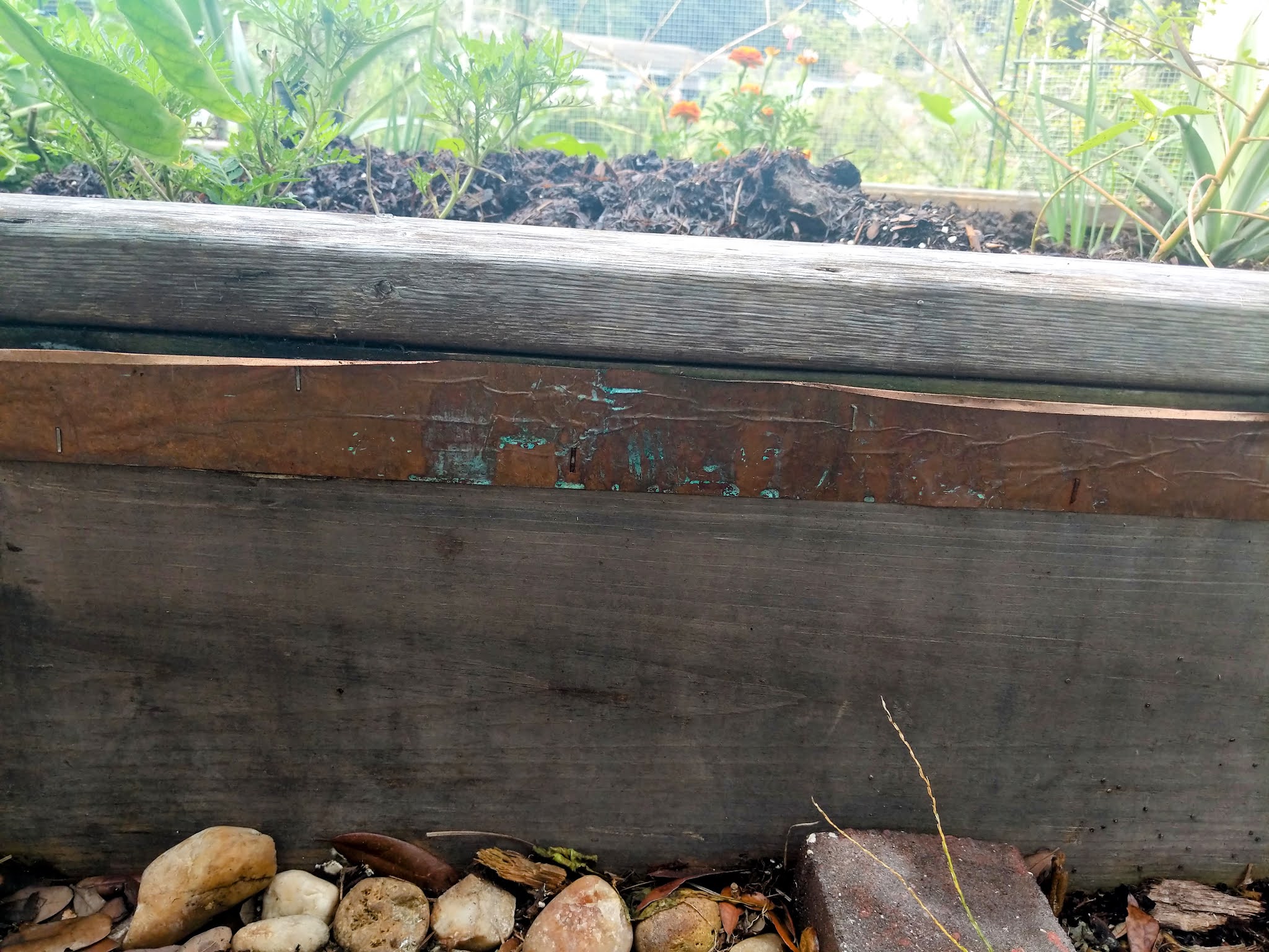 copper stripping on the outside of my garden bed